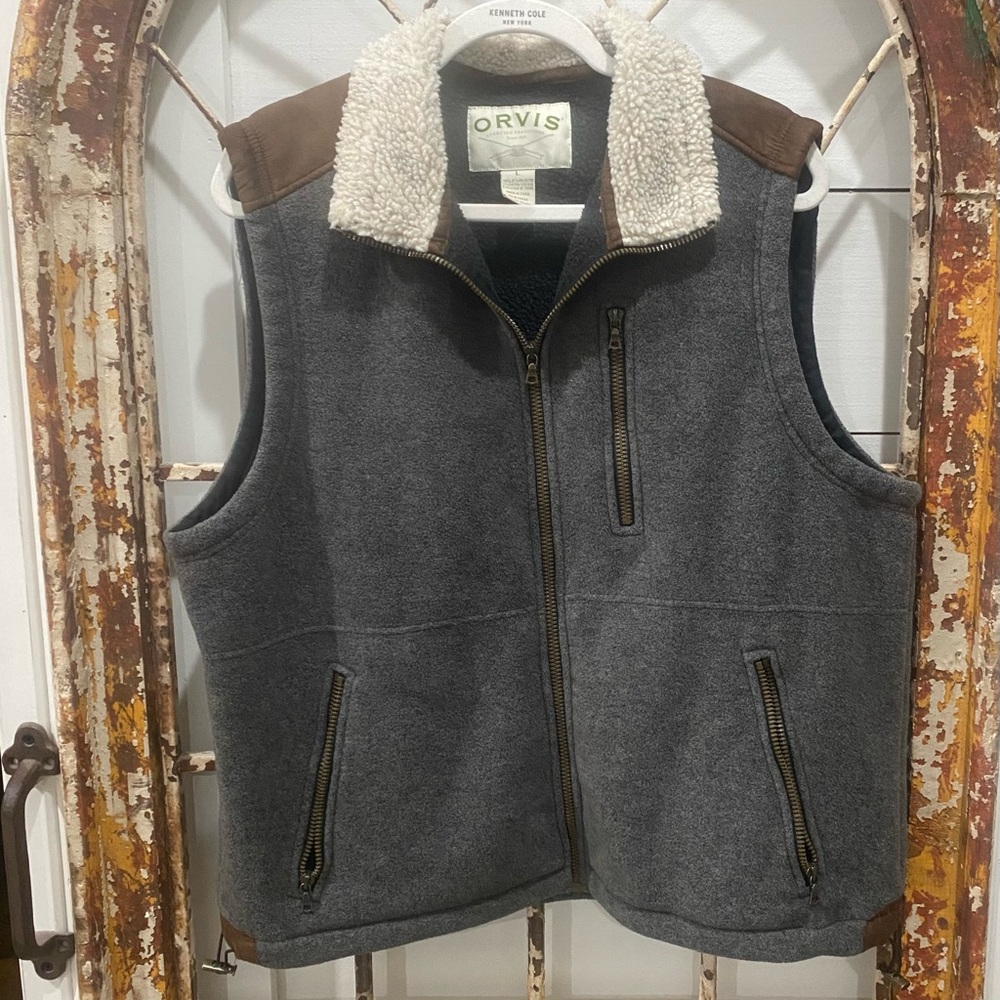Orvis Mens Vest Large  Gray  Fleece Full Zip